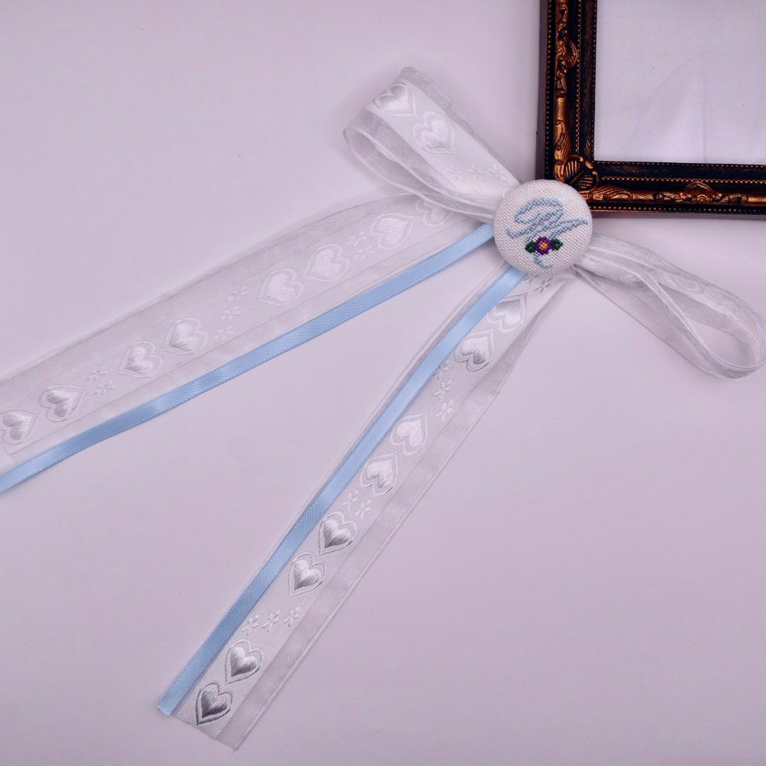 【オーダー可能】イニシャル　くるみボタンのヘアリボン　宝塚　組カラー　クロスステッチ刺繍 | 7枚目